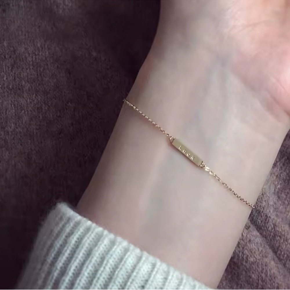 18k Yellow Gold Plated Sterling Silver
"LUCK" Engraved Dainty Thin Bracelet! - Picture 4 of 5